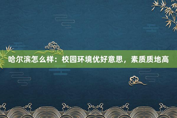 哈尔滨怎么样：校园环境优好意思，素质质地高